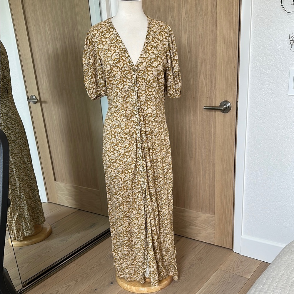 Faherty Floral Maxi Dress in Mustard and Cream